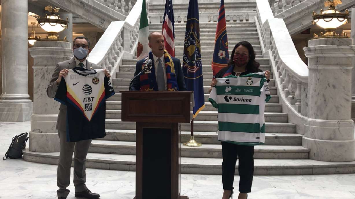 RSL interim president John Kimball joined by Utah state Sen. Luz Escamilla and other dignaries to announce a July 4 international friendly between Mexico's Santos Laguna and Club América at Rio Tinto Stadium. With vaccination rates rising steadily, RSL officials anticipate a capacity crowd at the 20,000-seat stadium by the July 4 match.