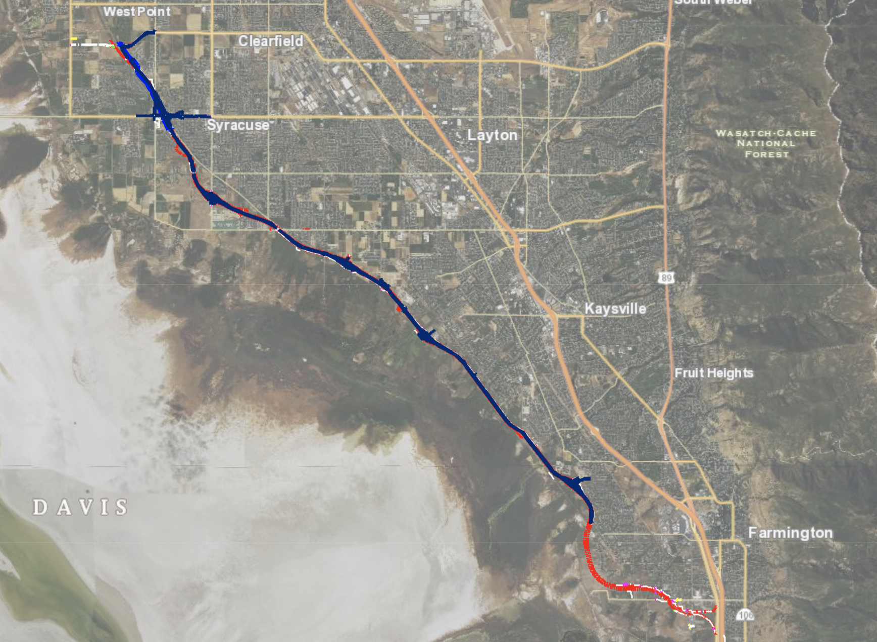 This map shows the future path of the 16-mile West Davis Highway.