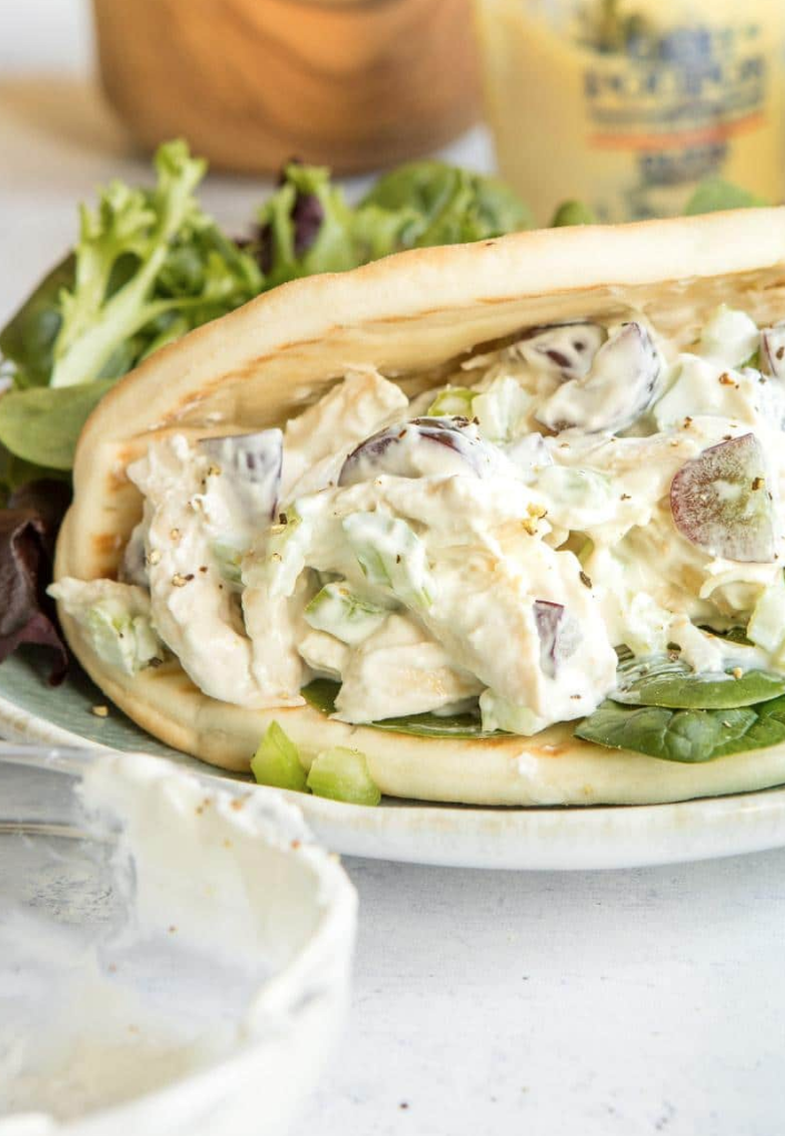 This pita chicken salad sandwich can be repurposed into several other dishes.