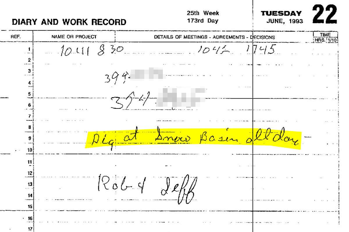 Terry Carpenter’s 1993 calendar pages chronicle the search for the body of Joyce Yost along the Old Snowbasin Road in Weber County, Utah. Highlight added and personal information obscured by the "Cold" team.