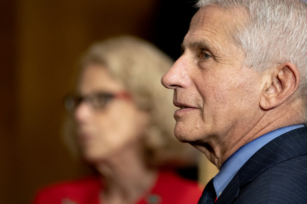 Dr. Anthony Fauci, director of the National Institute of Allergy and Infectious Diseases, and Diana Bianchi, director of the Eunice Kennedy Shriver National Institute of Child Health and Human Development, speak after a Senate Appropriations Subcommittee looking into the budget estimates for National Institute of Health (NIH) and the state of medical research, Wednesday, May 26, 2021, on Capitol Hill in Washington.