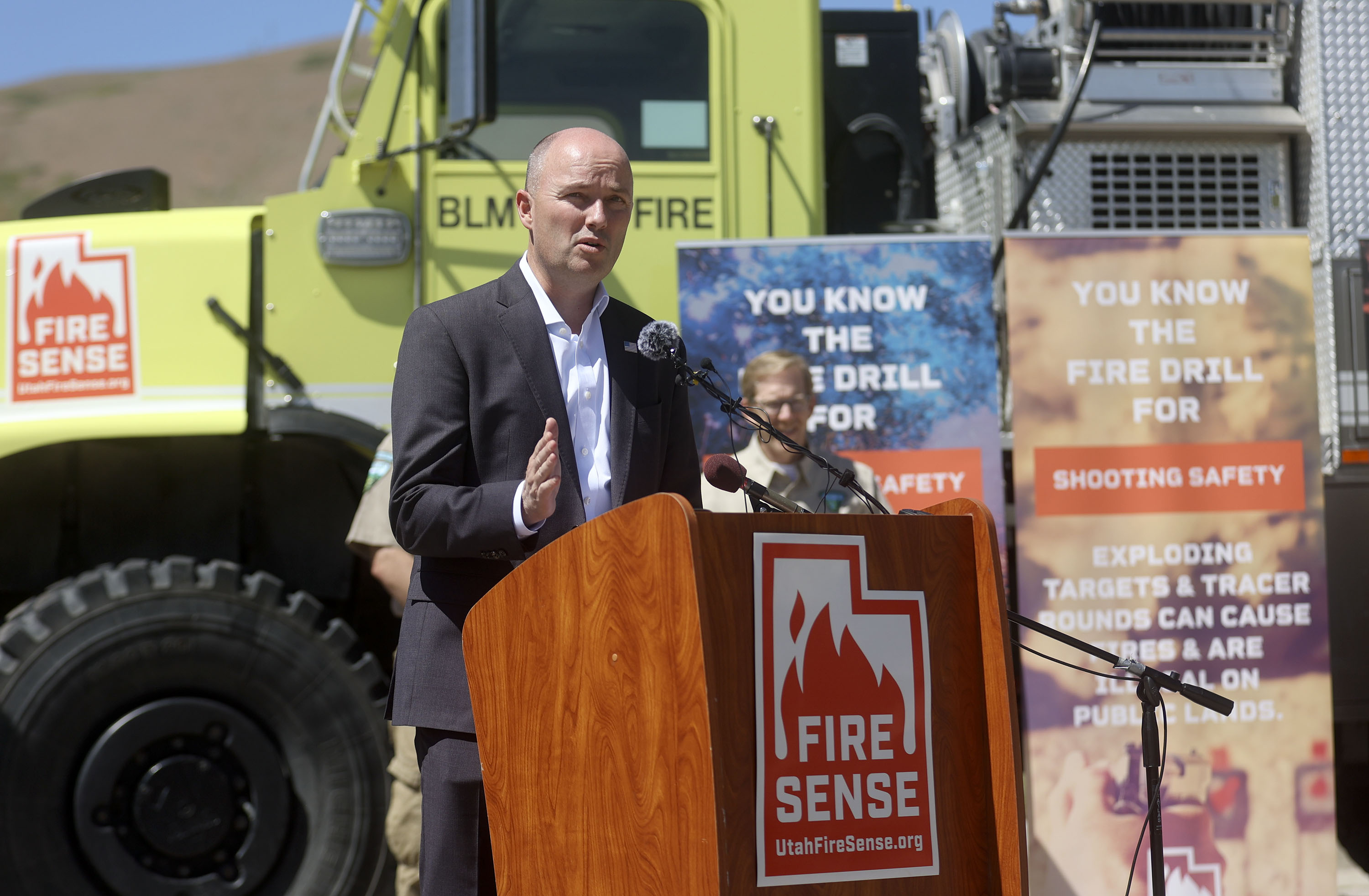 Gov. Spencer Cox talks about ways Utahns can prevent wildfires during a press conference in City Creek Canyon in Salt Lake City on Wednesday, May 26, 2021. One hundred percent of Utah is in drought with 90% of the state in extreme drought.