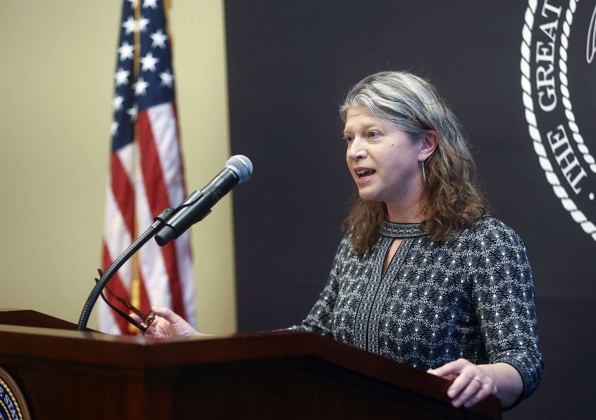 Michelle Hofmann, deputy director of the Utah Department of Health, speaks during the last weekly COVID-19 briefing at the Capitol in Salt Lake City on Thursday, May 27, 2021. Briefings will now move to every other week.