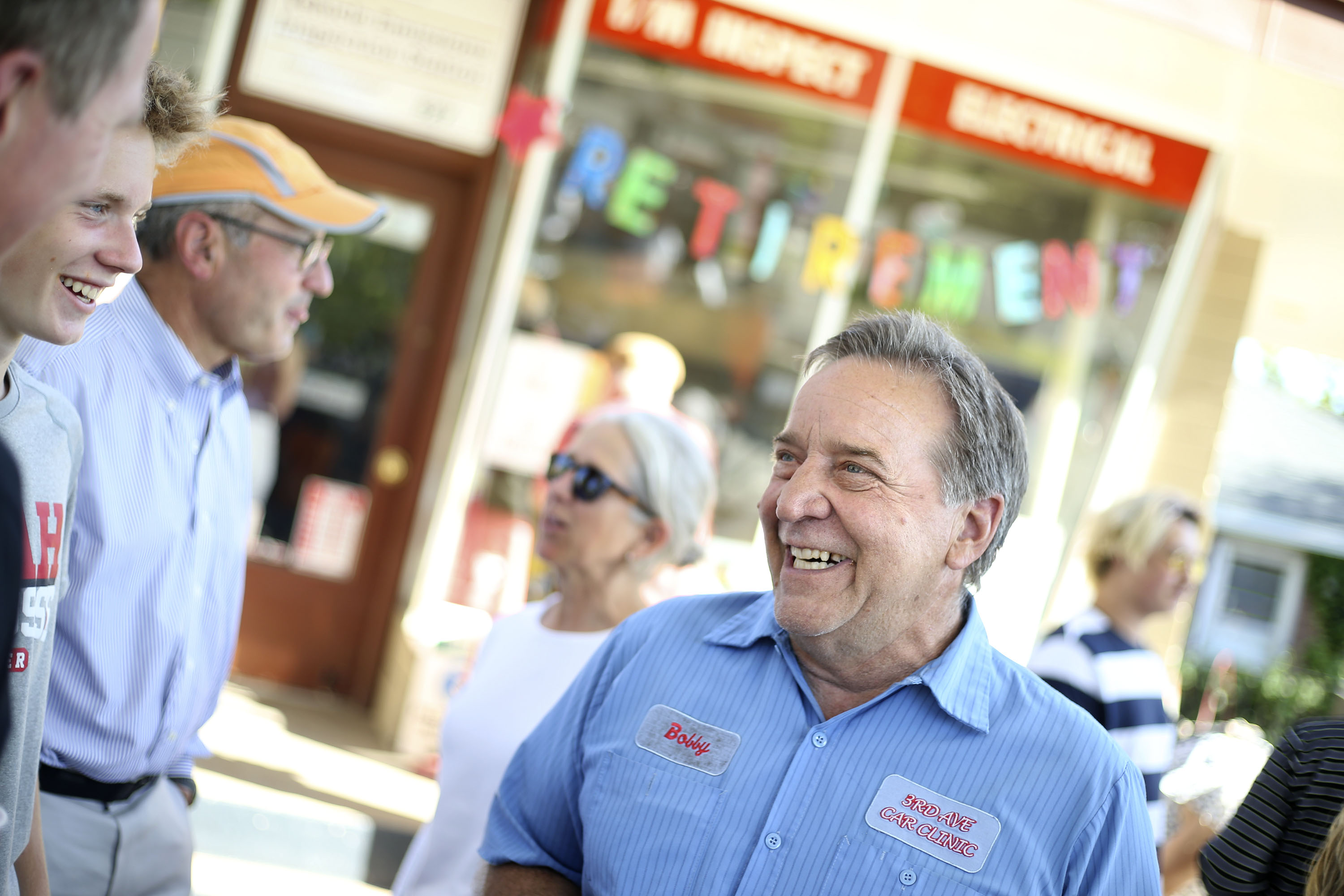 Bobby Rose, owner of 3rd Ave Car Clinic, speaks with friends at his retirement party in Salt Lake City on Thursday, May 27, 2021. Rose is retiring and closing his auto repair shop after 34-plus years.