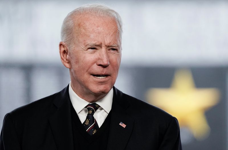 U.S. President Joe Biden delivers remarks at an annual Memorial Day Service at Veterans Memorial Park, Delaware Memorial Bridge, Wilmington, Delaware, U.S., May 30, 2021. REUTERS/Ken Cedeno