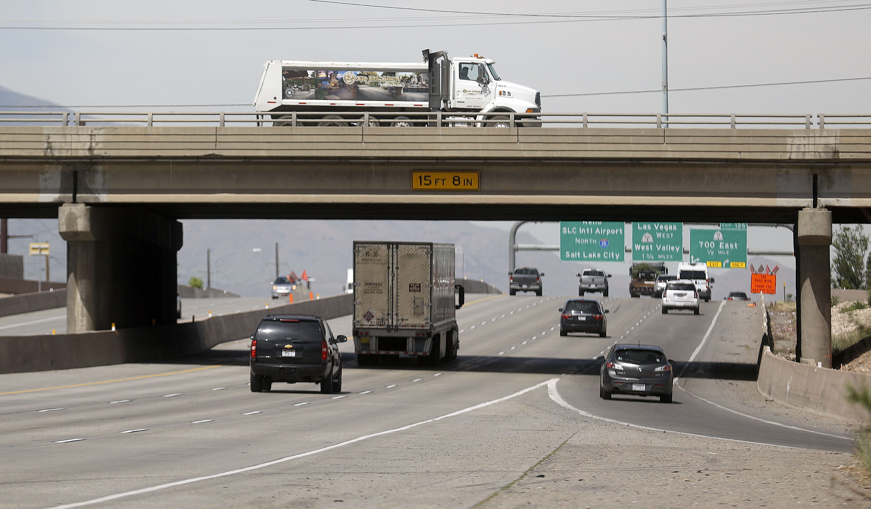 A truck crosses the 1300 East bridge over I-80, in Salt Lake City on Tuesday, June 1, 2021. Beginning Tuesday night, the Utah Department of Transportation will being a project to add a new eastbound lane on the freeway between 1300 East and 2300 East. Additional improvements will include demolition and reconstruction of the bridges over I-80 at 1300 East and 1700 East; demolition and reconstruction of the I-80 bridge over 2000 East. UDOT will also repave I-180 in both directions between 1300 East and 2300 East, as well as I-215 east between 3300 South and 4500 South. Construction will continue through 2022.