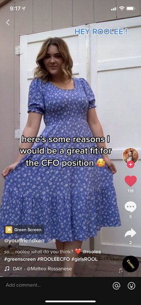 A screenshot of one submission to Roolee’s TikTok campaign that’s aiming to find and hire a new chief fashion officer for the Logan-based online retailer.