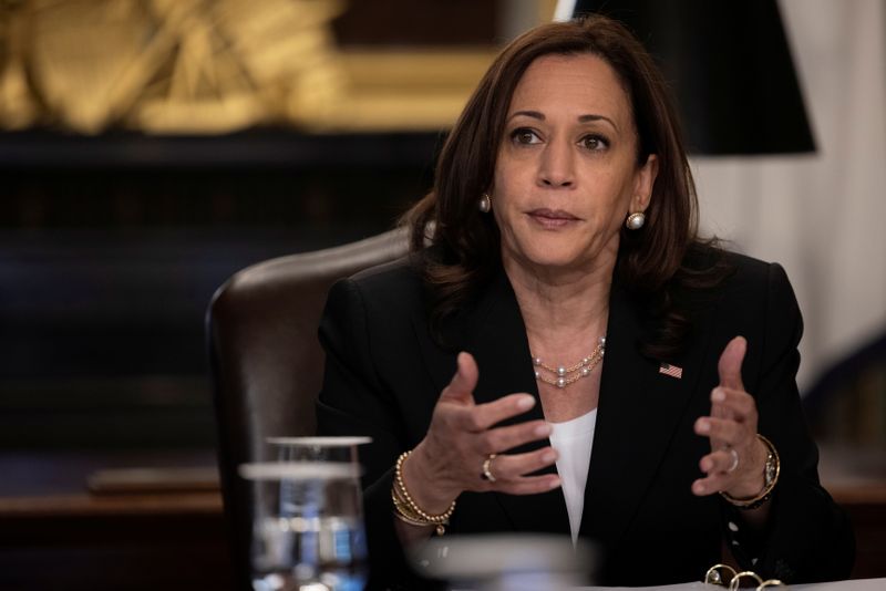 Vice President Kamala Harris attends a meeting with CEOs from companies that are engaged with the Northern Triangle in Washington U.S., May 27, 2021. 