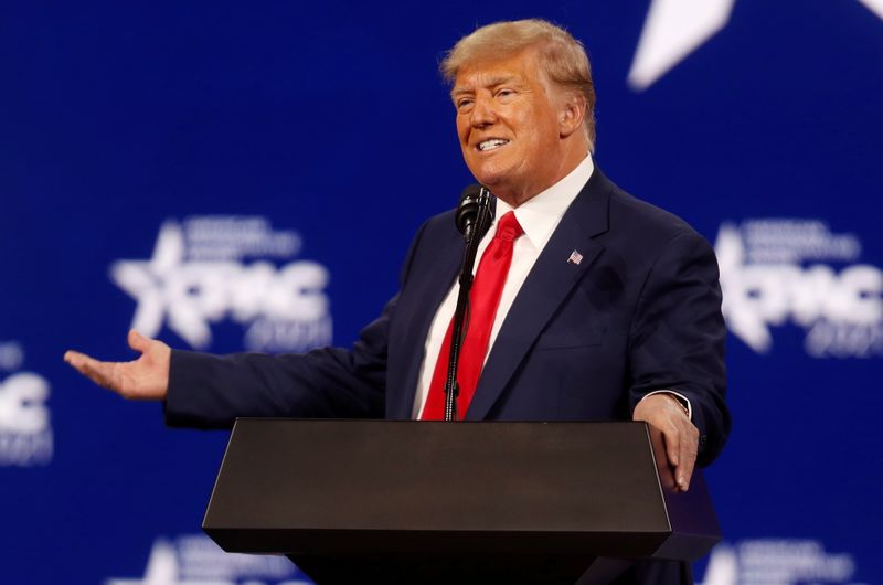 Former U.S. President Donald Trump speaks at the Conservative Political Action Conference (CPAC) in Orlando, Florida, U.S. Feb. 28, 2021.