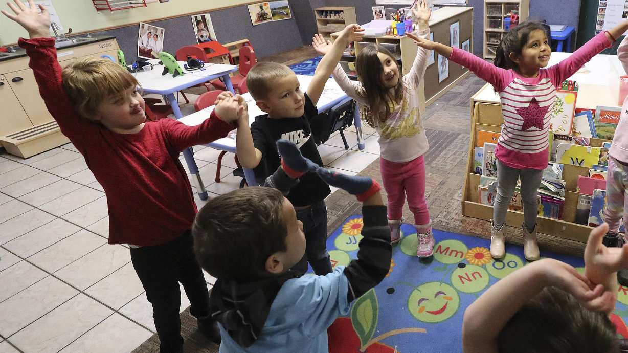 Preschool students play a game at A to Z Building Blocks in Orem on Wednesday, Dec. 16, 2020.