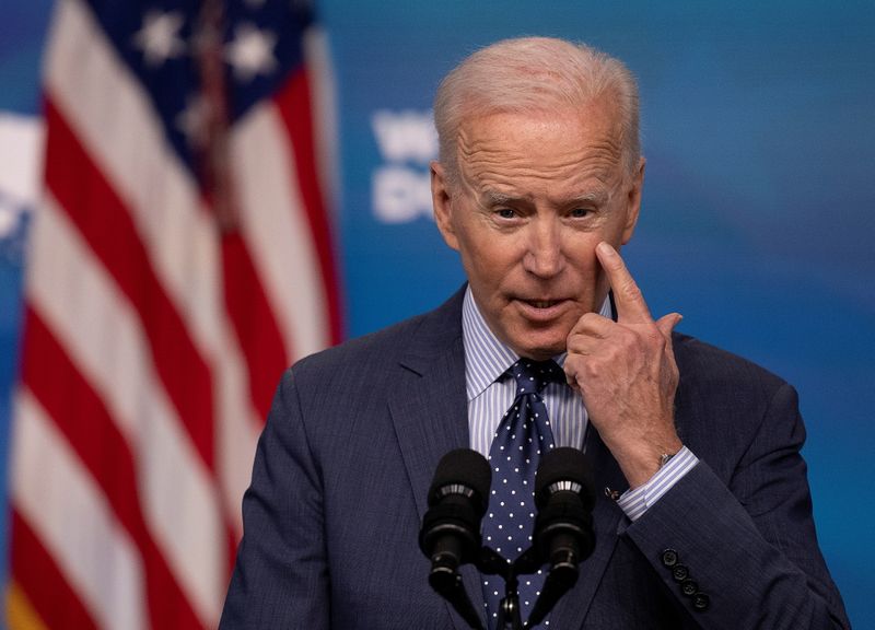 FILE: U.S. President Joe Biden delivers remarks on the administration's coronavirus disease (COVID-19) response in the Eisenhower Executive Office Building's South Court Auditorium at the White House in Washington, U.S., June 2, 2021. REUTERS/Carlos Barria/File Photo