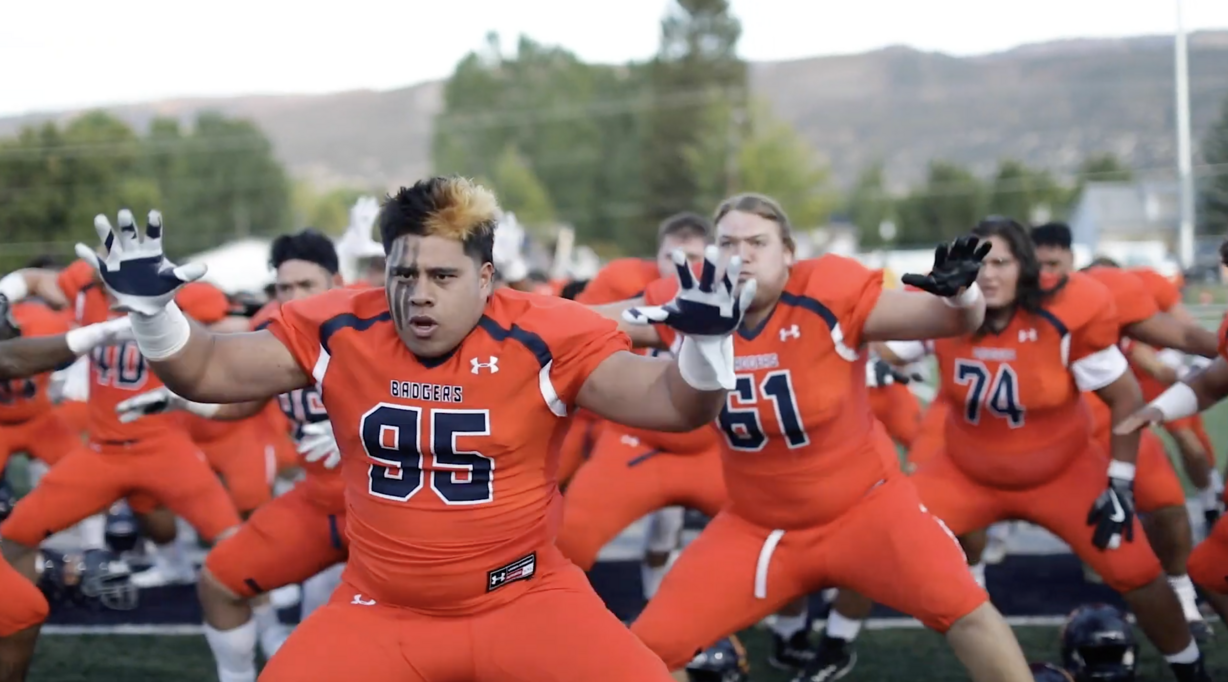 Snow College football performs the Haka prior to a football game in 2019. Lisala Tai, a 6-foot-7, 335-pound offensive tackle who played last season with the Badgers, signed with the Cougars on Wednesday, Feb. 2, 2022 during National Signing Day.