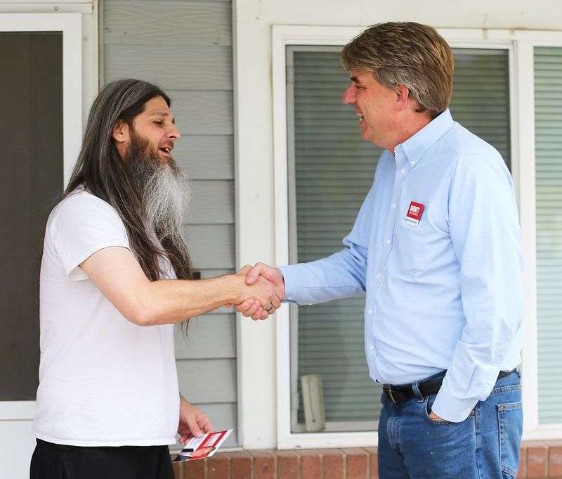 Jim Bennett represented the United Utah Party in the
3rd Congressional District in 2017. He talks here on the campaign
trail with Jason Sokoloff in Spanish Fork.