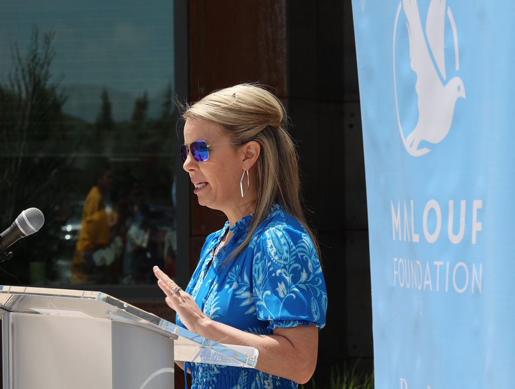 Julie Whitehead, a human trafficking survivor, speaks at a press conference in Park City on Tuesday, June 8, 2021, where the Malouf Foundation announced the first human trafficking survivors aftercare center in Utah for females ages 11 to 18.