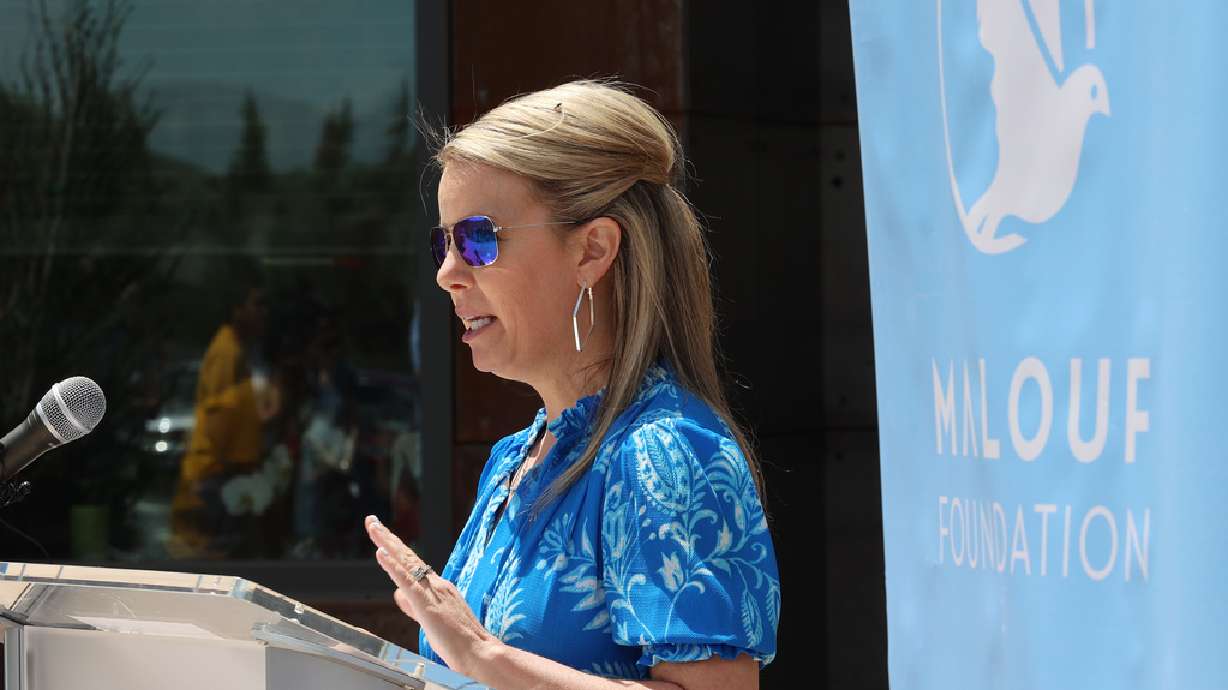 Julie Whitehead, a human trafficking survivor, speaks at a press conference in Park City on Tuesday, June 8, 2021, where the Malouf Foundation announced the first human trafficking survivors aftercare center in Utah for females ages 11 to 18.