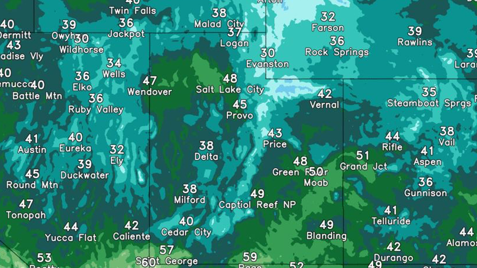 This map shows overnight lows expected in Utah early morning on Friday, June 11, 2021. Some parts of the state could experience patchy frost.