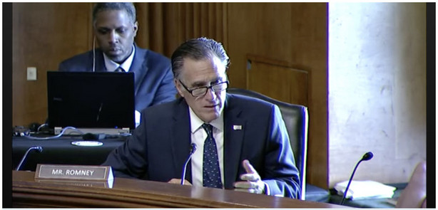 Utah Sen. Mitt Romney speaks about the human rights
abuses against the Uyghur people in China in this screenshot of a
Senate hearing in Washington on Thursday, June 10,
2021.