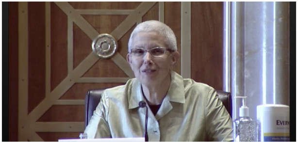 Sophie Richardson, China director for Human Rights
Watch, speaks at a Senate hearing on human rights abuses against
the Uyghur people in China on Thursday, June 10, 2021.