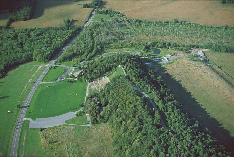 An aerial view of the Hill Cumorah in Manchester, New
York.