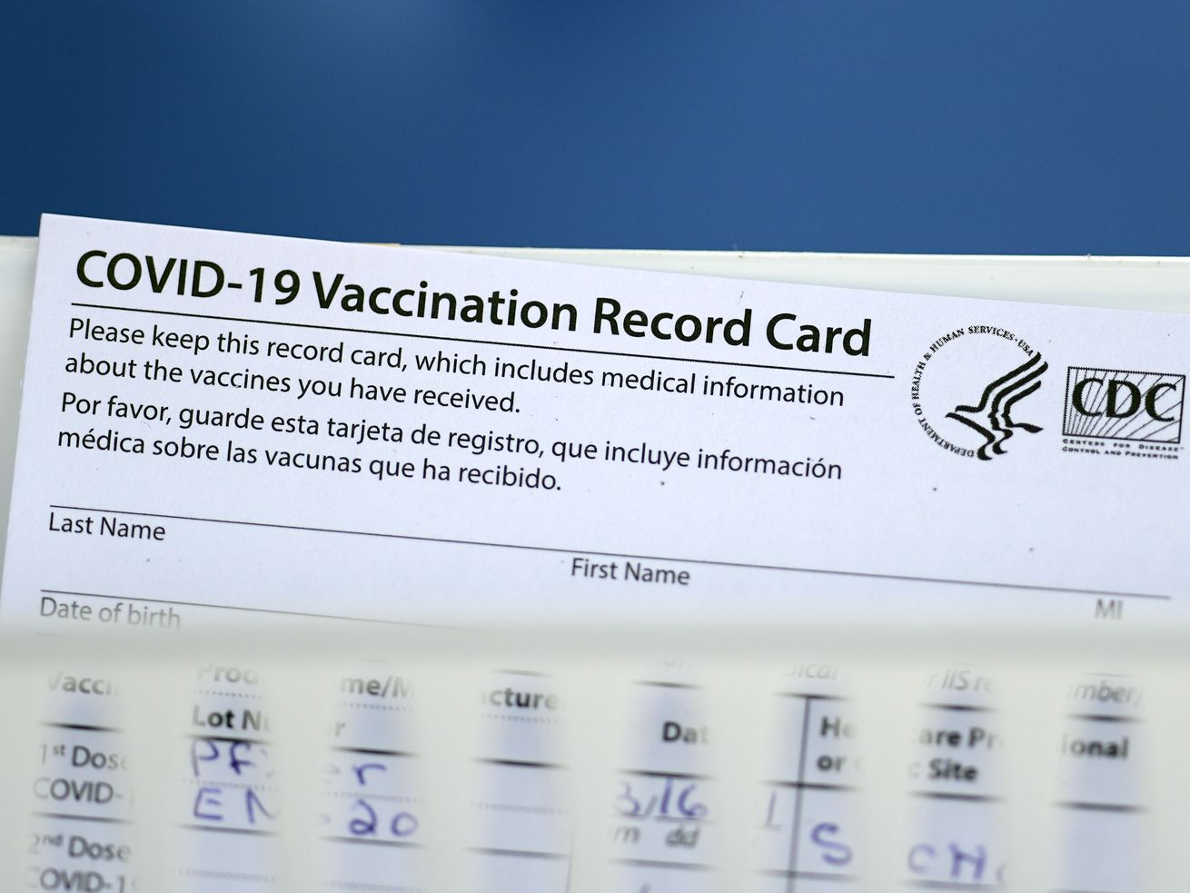 A vaccination record card is shown during a COVID-19
vaccination drive on Tuesday, March 16, 2021, in Houston. Planning
a long-awaited trip this summer? Don’t expect to take along a
government-issued "vaccine passport” to prove you’re immunized
against COVID-19.