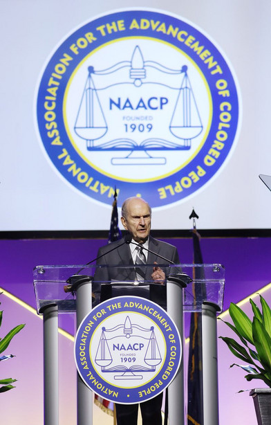President Russell M. Nelson of The Church of Jesus Christ of Latter-day Saints speaks at the 110th NAACP convention in Detroit on Sunday, July 21, 2019.