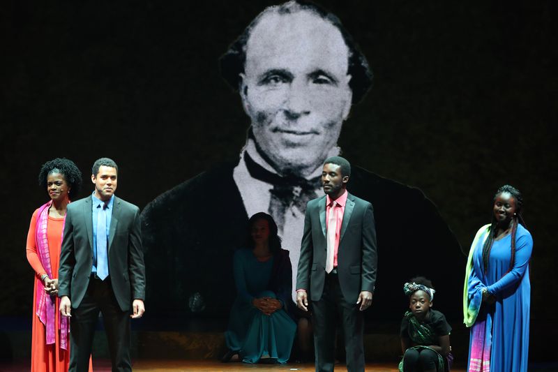 Performers talk about early Black LDS Church members
during the "Be One” program in Salt Lake City on Friday, June 1,
2018. The event celebrated the 40th anniversary of the church’s
1978 revelation on the priesthood.
