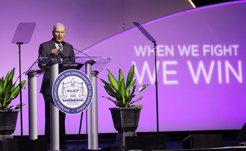President Russell M. Nelson of The Church of Jesus
Christ of Latter-day Saints speaks at the 110th NAACP convention in
Detroit on Sunday, July 21, 2019.