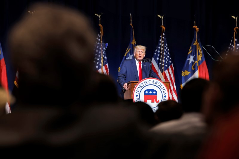 FILE PHOTO: Former U.S. President Donald Trump speaks at the North Carolina GOP convention dinner in Greenville, North Carolina, U.S. June 5, 2021. REUTERS/Jonathan Drake