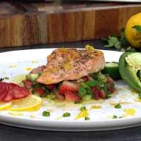 Baked Salmon with Spinach Strawberry Salsa