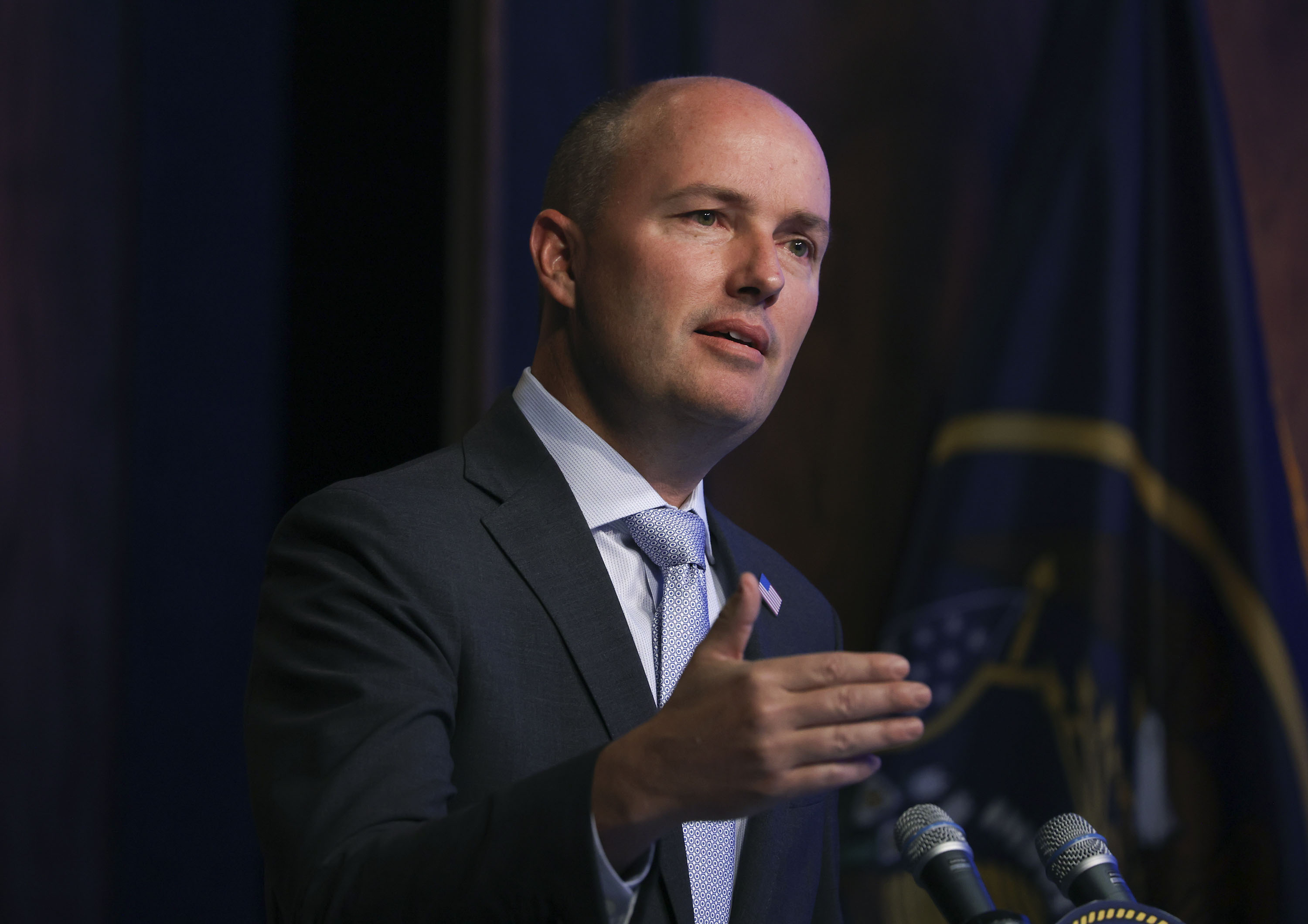 Gov. Spencer Cox speaks at the Eccles Broadcast Center in Salt Lake City on Thursday, June 17, 2021. He said over the past three months, the vast majority of new COVID-19 cases, deaths and hospitalizations have occurred among the unvaccinated.