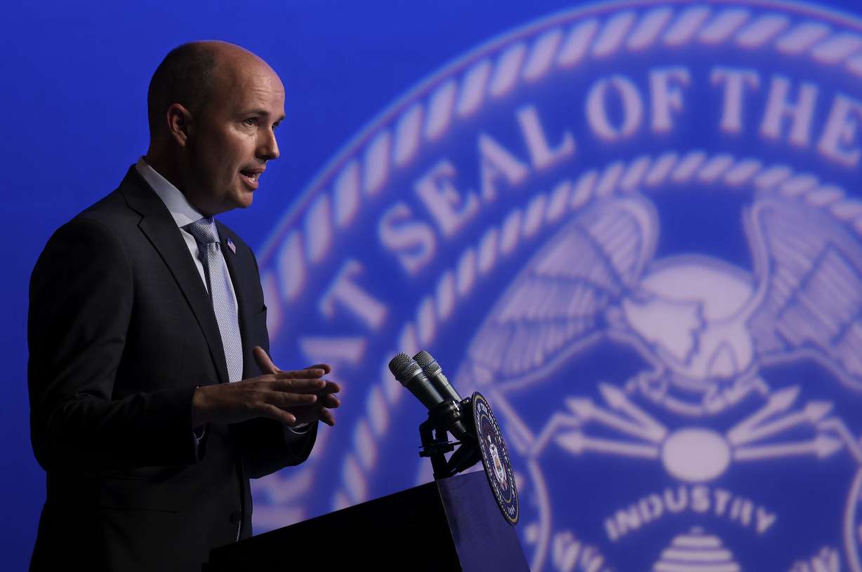 Gov. Spencer Cox speaks during the PBS Utah Governor's Monthly News Conference at the Eccles Broadcast Center in Salt Lake City on Thursday, June 17, 2021.