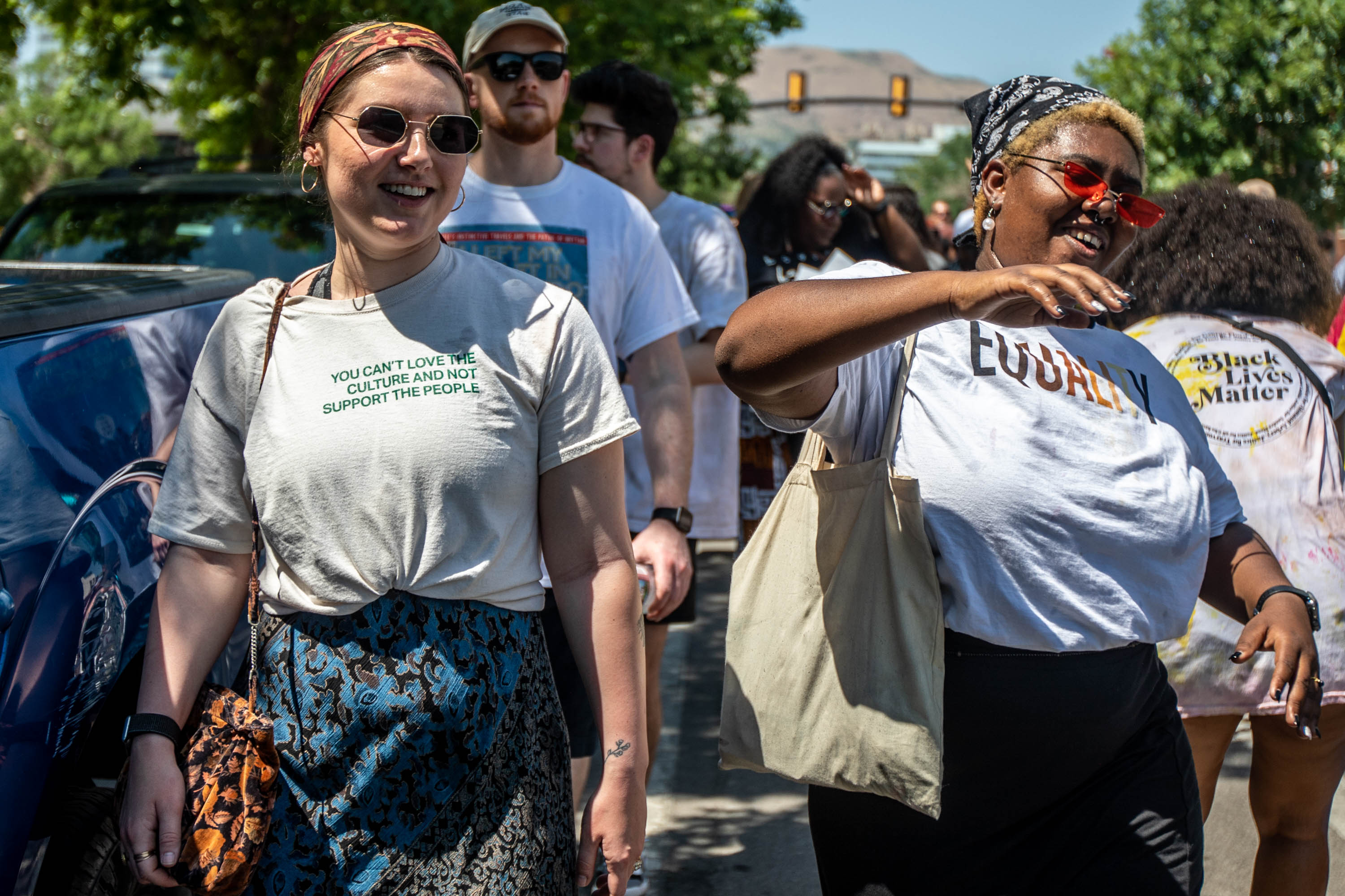 Marchers dance during a Juneteenth event at Washington Square Park in Salt Lake City on June 19, 2021.