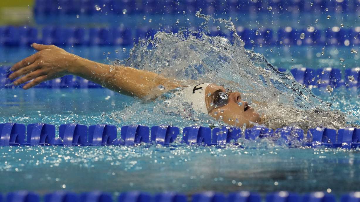 Rhyan White participates in the women's 200 backstroke during wave 2 of the U.S. Olympic Swim Trials on Saturday, June 19, 2021, in Omaha, Neb.