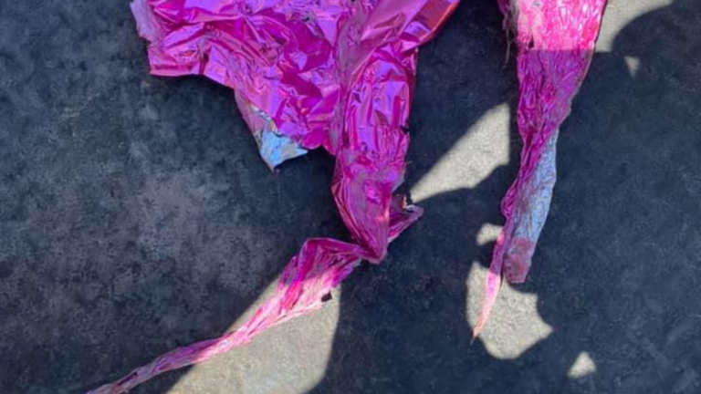 The mylar balloon that was caught in power lines and started a grass fire in Brigham City on Saturday.