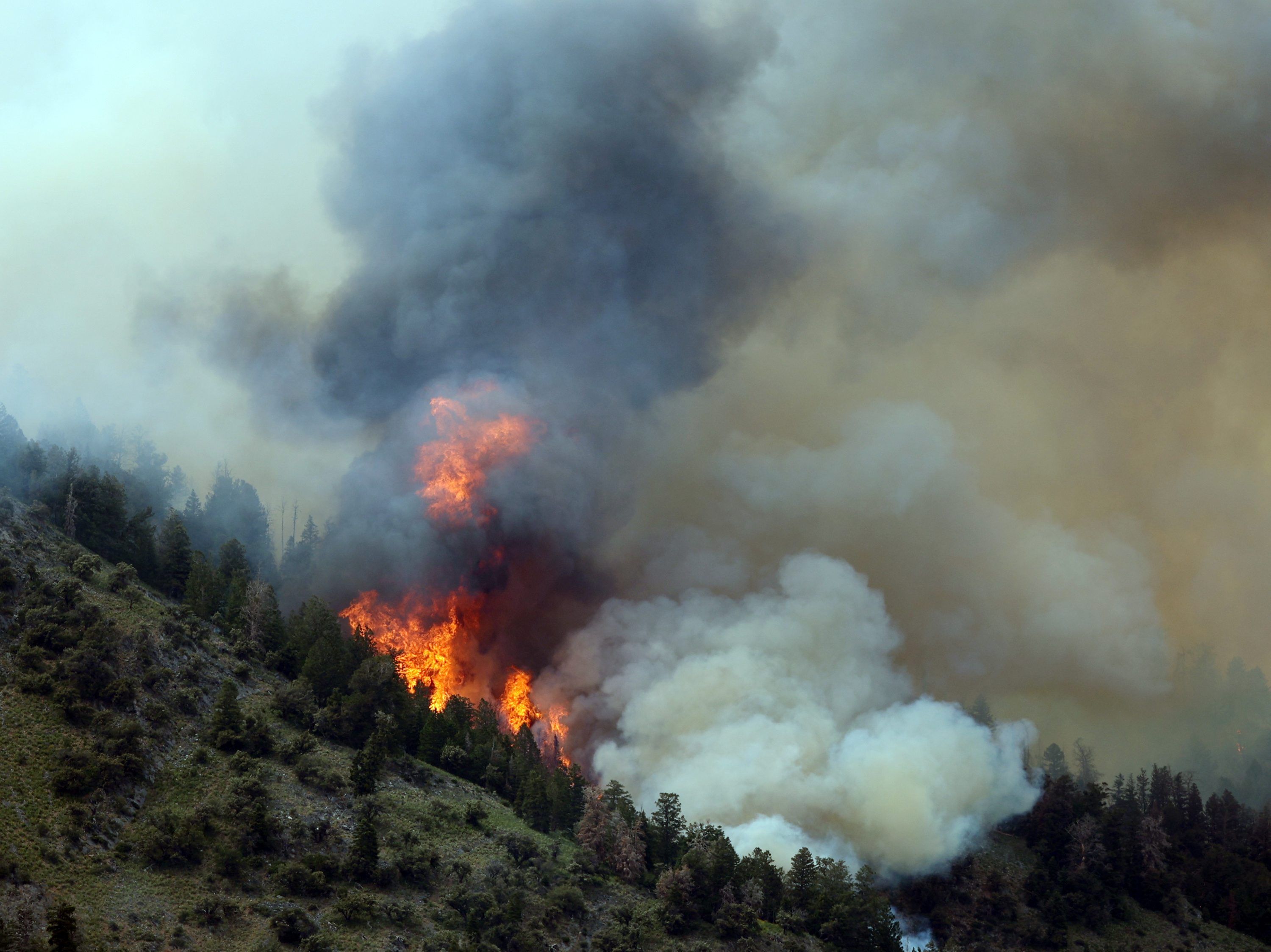 A wildfire burns on Victory Mountain in Morgan Canyon in Tooele County on Tuesday, June 22, 2021. The fire started after a plane crash.