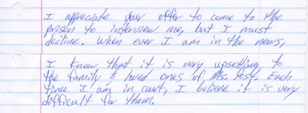 Doug Lovell wrote this letter to KSL’s Candice Madsen in November of 2019, declining a request for an interview about his murder of Joyce Yost.