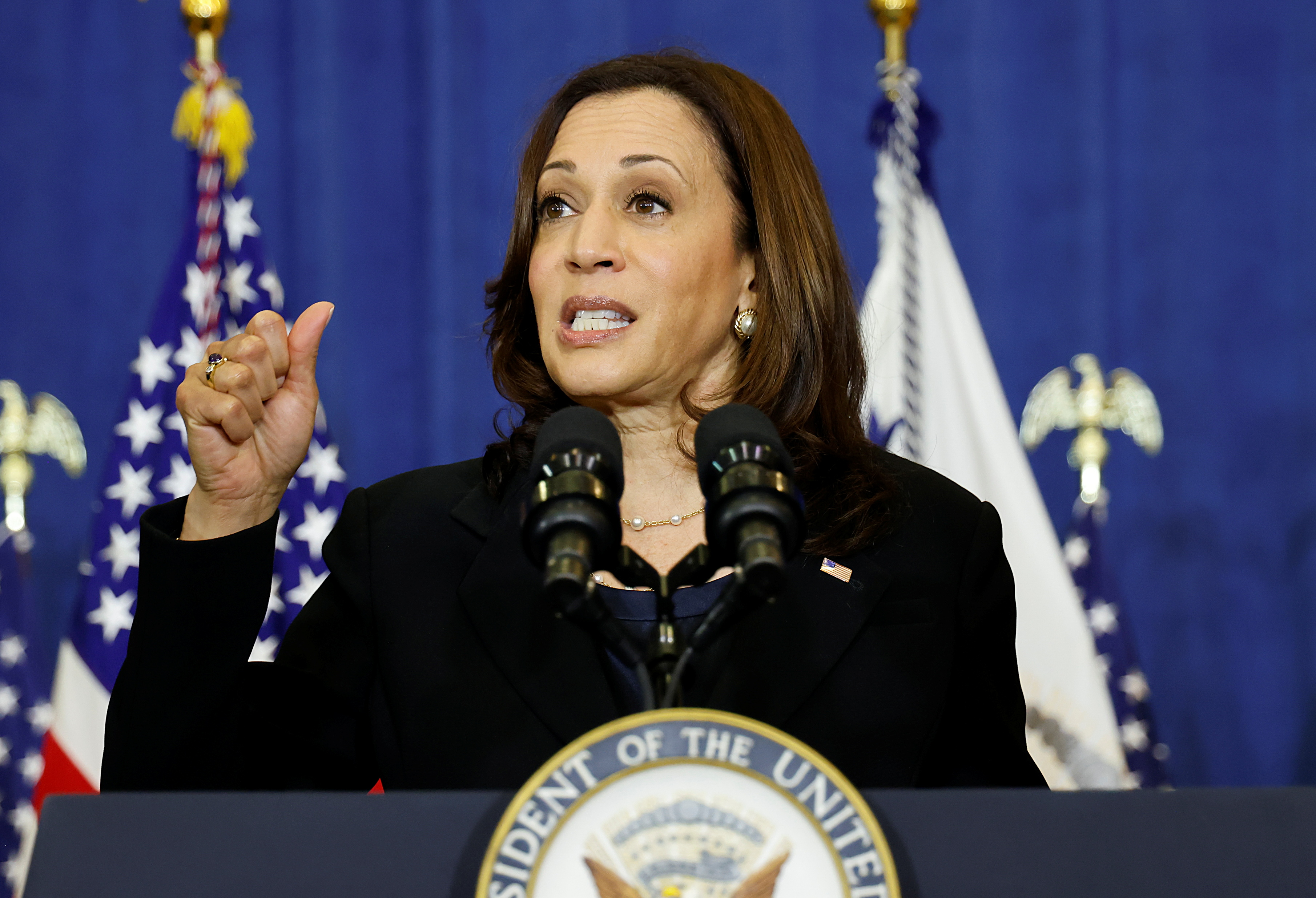 Vice President Kamala Harris delivers remarks on child tax credits at Brookline Memorial Recreation Center, in Pittsburgh, Pennsylvania, June 21, 2021. On Friday, she will visit the U.S.-Mexico border.