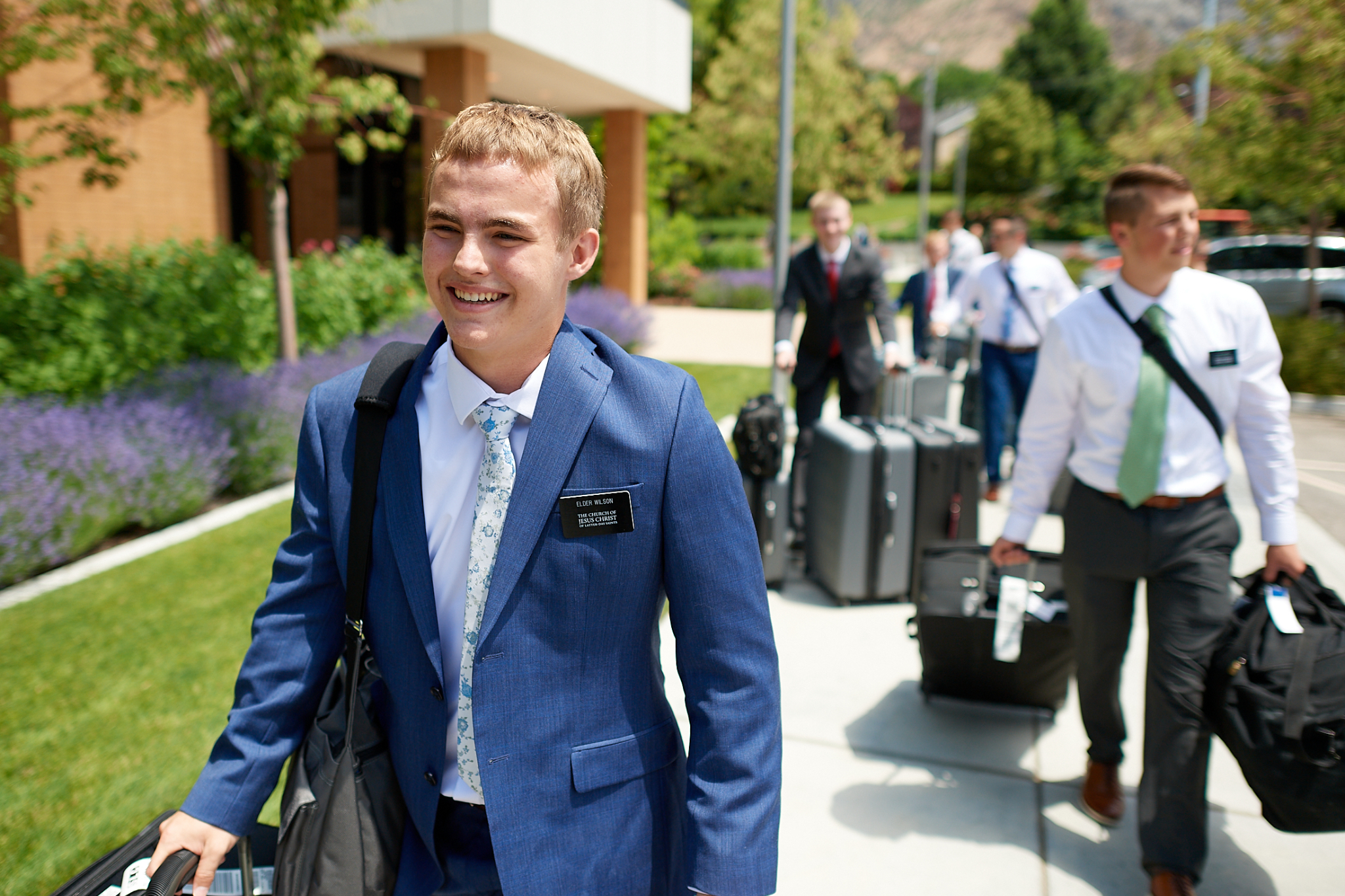 Elder Wilson, a missionary for The Church of Jesus Christ of Latter-day Saints, arrives at the recently reopened Provo Missionary Training Center in Provo, Utah on June 23, 2021.