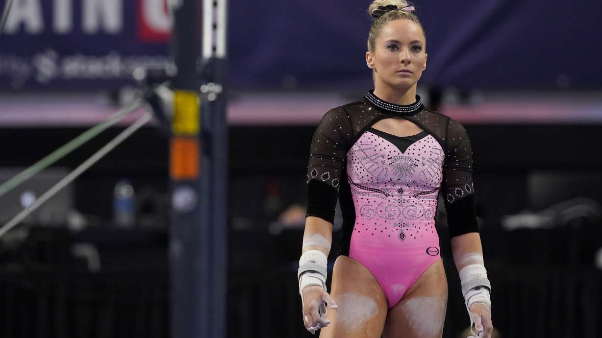 MyKayla Skinner participates in warmups before the start of the U.S. Gymnastics Championships, Sunday, June 6, 2021, in Fort Worth, Texas.