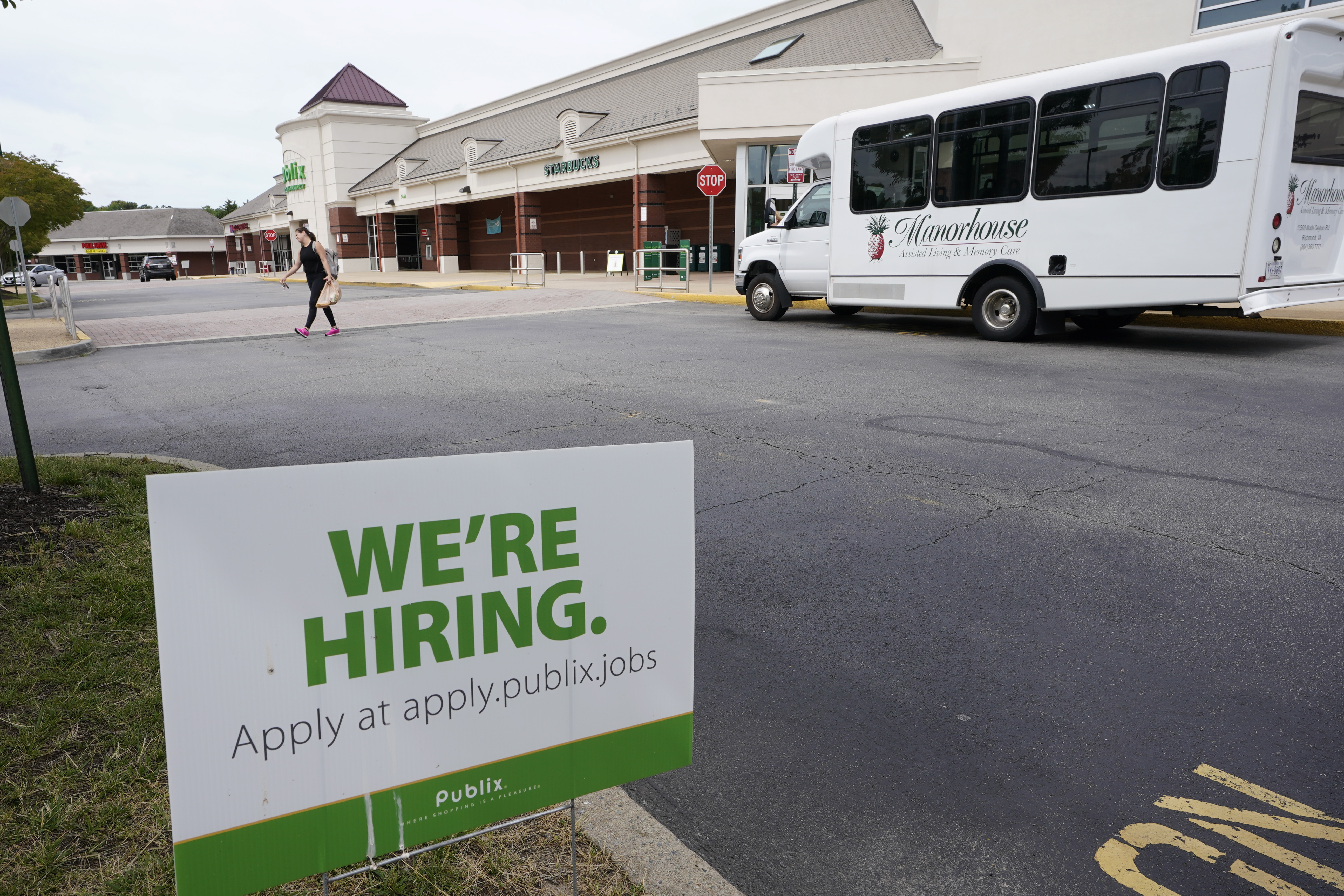 A We're Hiring sign at a Publix supermarket in Richmond, Va., Wednesday, June 2, 2021. The number of Americans applying for unemployment benefits rose last week, Thursday, June 17, for the first time since April.