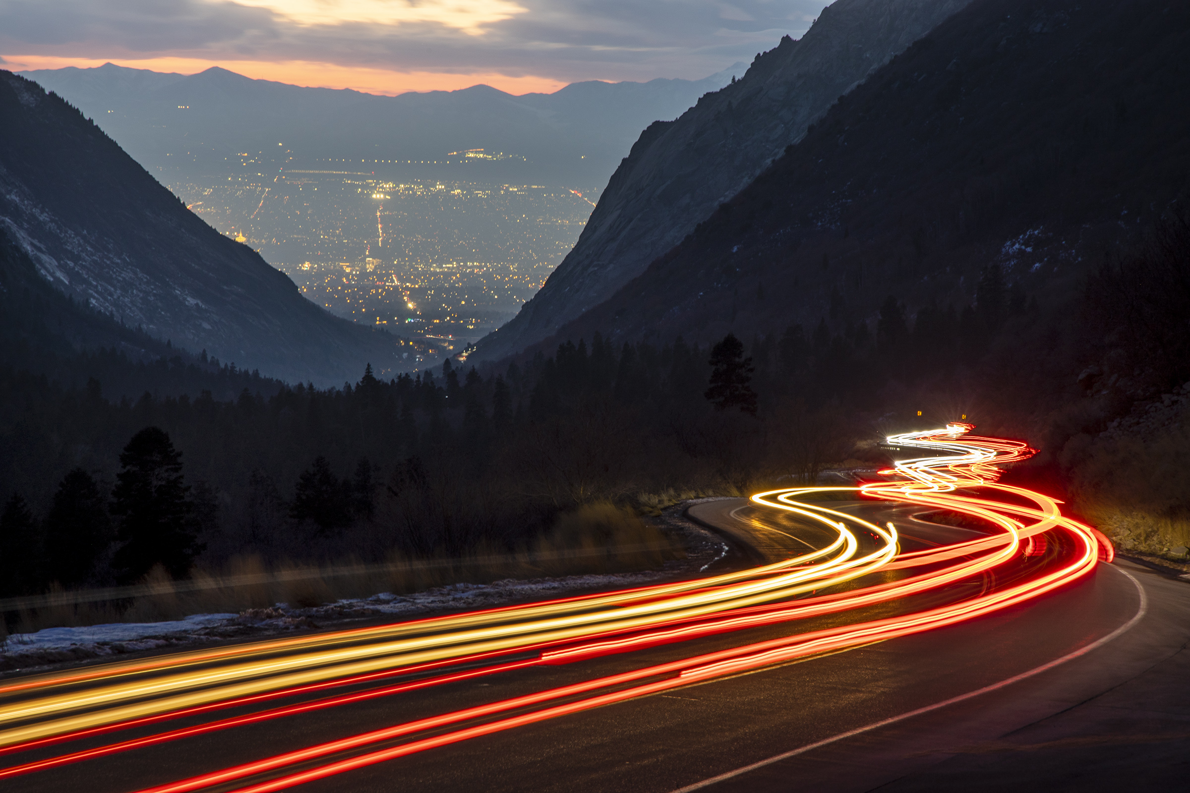 Traffic moves up and down Little Cottonwood Canyon in Salt Lake City on Jan. 13, 2021.