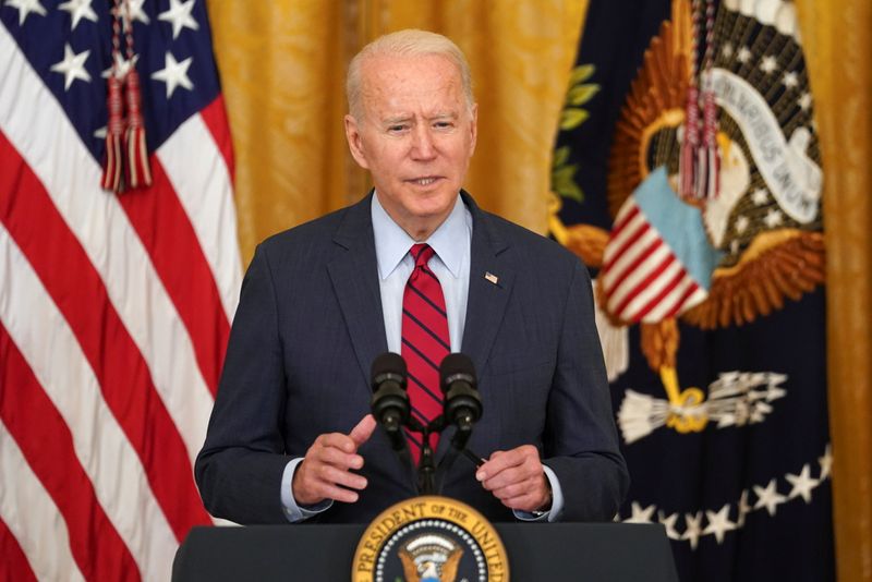 FILE PHOTO: U.S. President Joe Biden delivers remarks on the bipartisan infrastructure deal in the East Room of the White House in Washington, U.S., June 24, 2021.