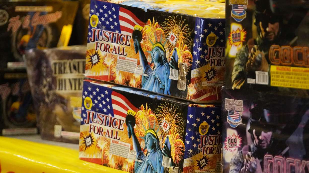 Boxes for fireworks are shown in fireworks vendors tent Thursday, June 24, 2021, in Sandy, Utah. Many Americans aching for normalcy as pandemic restrictions end are looking forward to traditional Fourth of July fireworks. But with a historic drought in the U.S. West and fears of another devastating wildfire season, officials are canceling displays, passing bans or begging for caution.