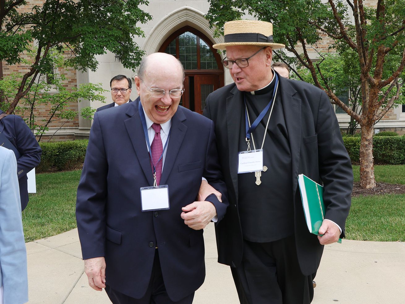 Elder Quentin L. Cook of The Church of Jesus Christ of Latter-day Saints’ Quorum of the Twelve Apostles, and Cardinal
Timothy Dolan, archbishop of New York, share a moment during the Notre Dame Religious Liberty Summit at the University of Notre Dame in South Bend, Ind., on Monday, June 28, 2021.