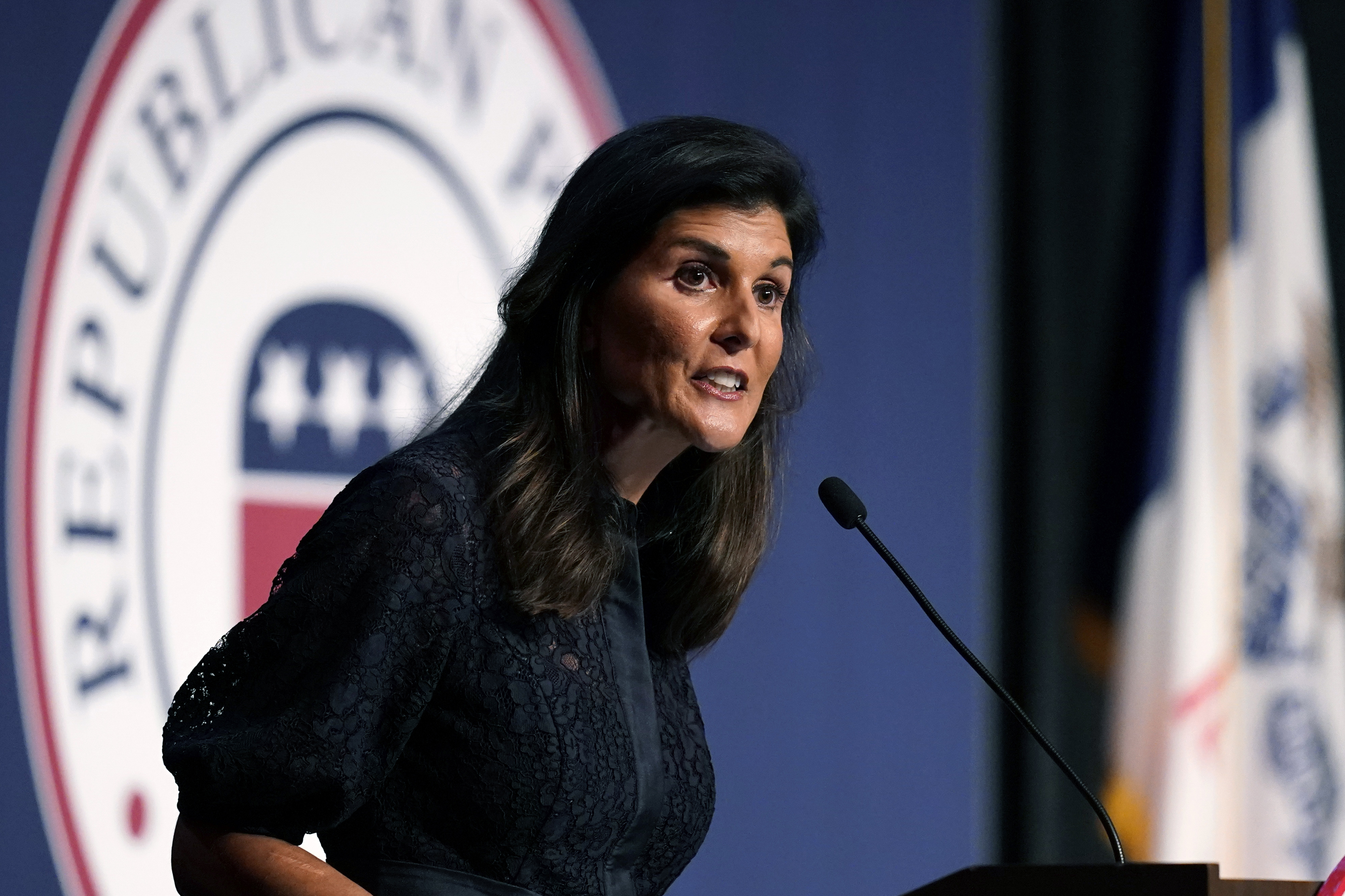 Former Ambassador to the United Nations Nikki Haley speaks during the Iowa Republican Party's Lincoln Dinner, Thursday, June 24, 2021, in West Des Moines, Iowa. In the past week alone, she regaled activists in Iowa, Mike Pence courted donors in California and Donald Trump returned to the rally stage.