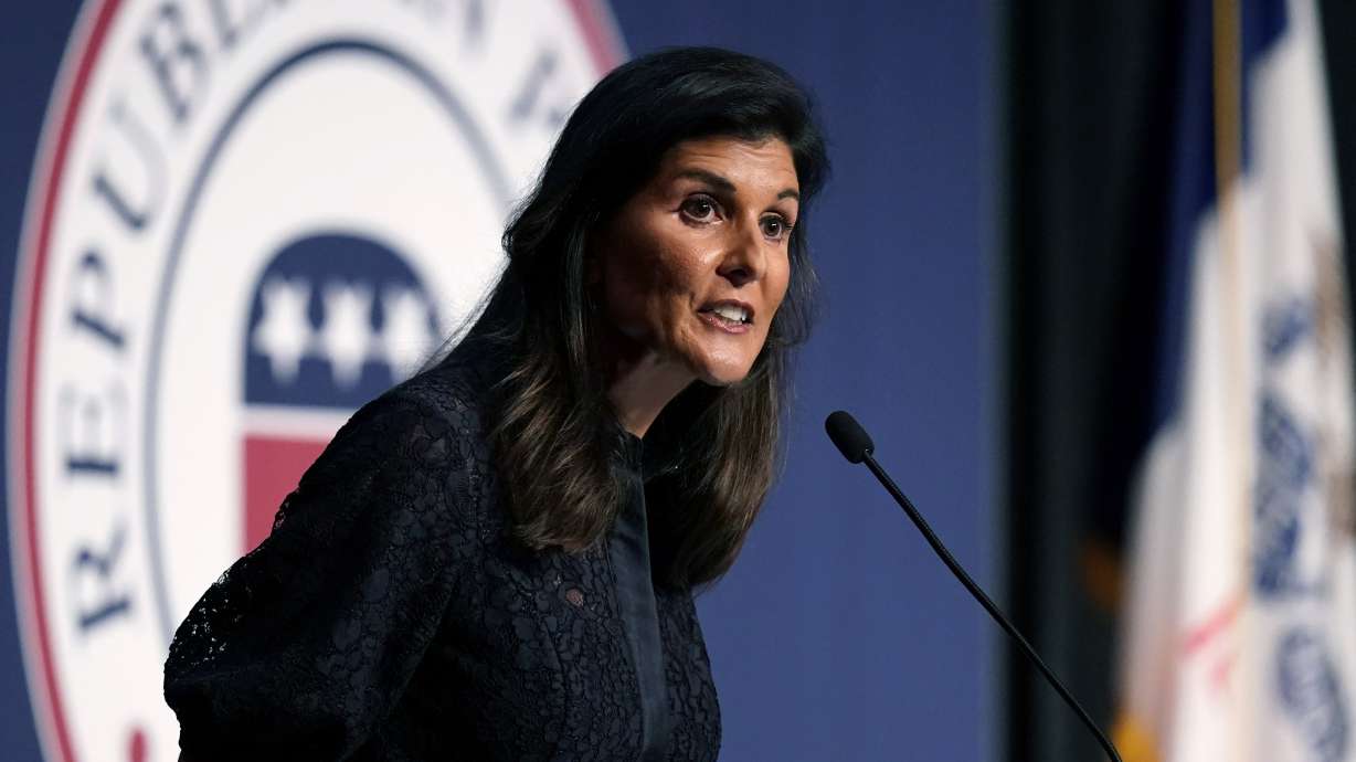 Former Ambassador to the United Nations Nikki Haley speaks during the Iowa Republican Party's Lincoln Dinner, Thursday, June 24, 2021, in West Des Moines, Iowa. In the past week alone, she regaled activists in Iowa, Mike Pence courted donors in California and Donald Trump returned to the rally stage.