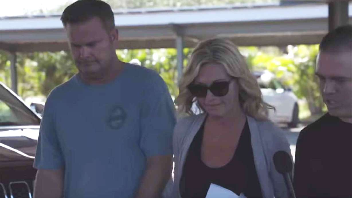 Chad and Lori Daybell are pictured after they were served with two search warrants Sunday, Jan. 26, 2020. Prosecutors dropped destruction, alteration or concealment of evidence charges against them Thursday.