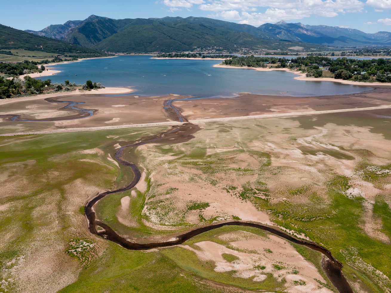 The north branch of the South Fork of the Ogden River
flows into Pineview Reservoir near Huntsville, Weber County, on
Monday, June 28, 2021. A majority of Utah residents say they favor
financial incentives to have water-wise landscaping to irrigate and
tougher penalties for violators who don’t adhere to restrictions as
the state struggles through this dangerous and unprecedented
drought.