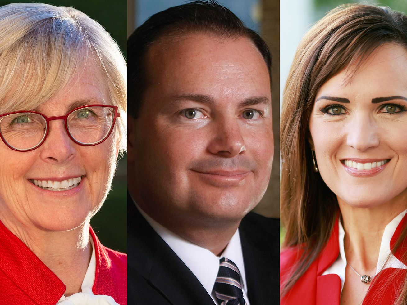 Former state lawmaker Becky Edwards, left, Sen. Mike Lee, R-Utah, and longtime communications, public policy and
campaign strategist Ally Isom plan to run for Lee’s Senate seat.