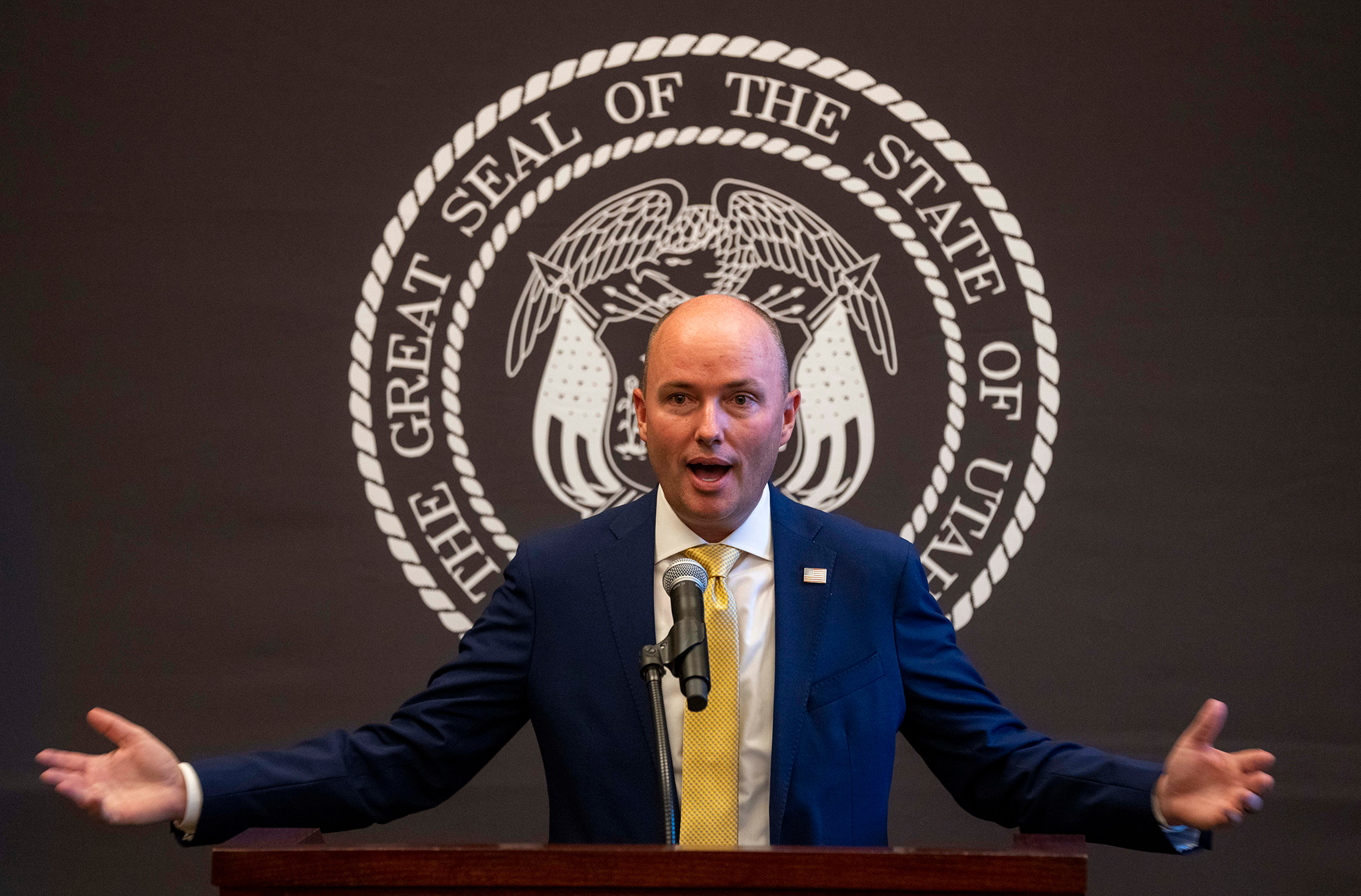 Gov. Spencer Cox answers questions during a COVID-19 briefing at the Capitol in Salt Lake City on Thursday, July 1, 2021.